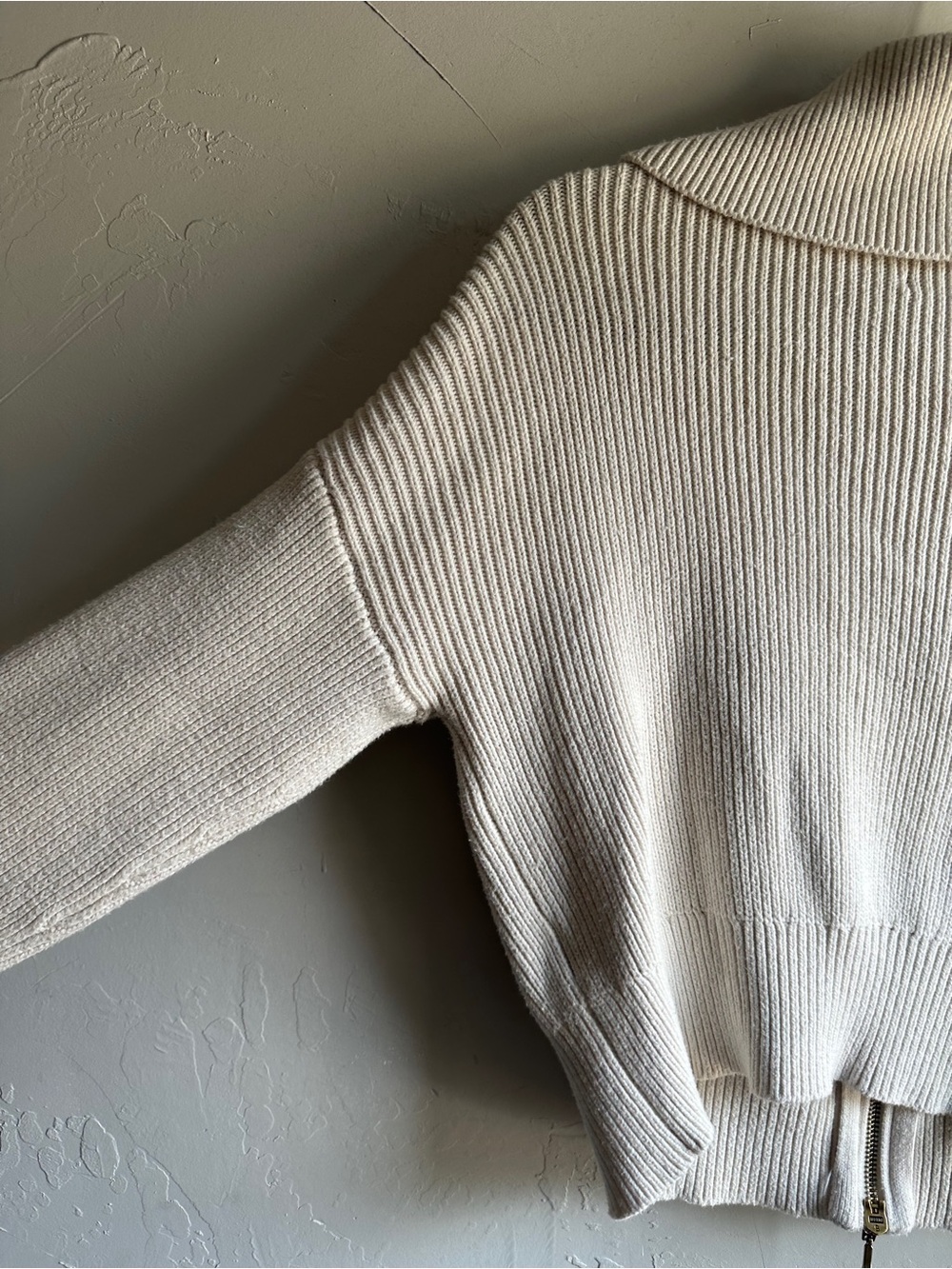 Abercrombie & Fitch Ribbed Zip Up Sweater Cream Cropped Soft Girl Sz S - Picture 7 of 9